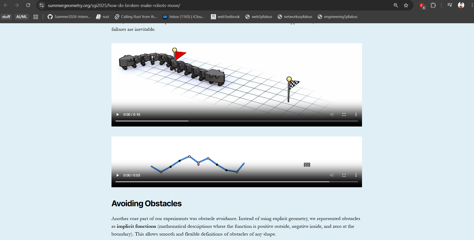 Snake robot simulation screenshot